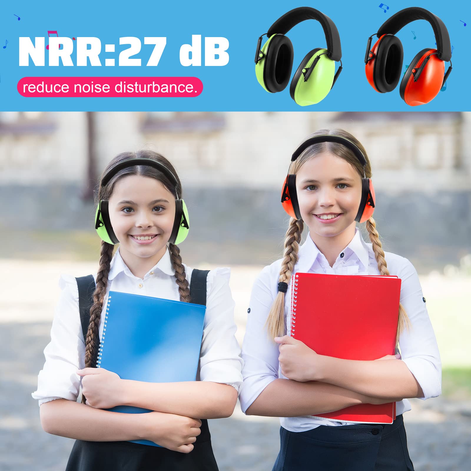 Amylove kids earmuffs in light blue; soft padding and easy adjustment.