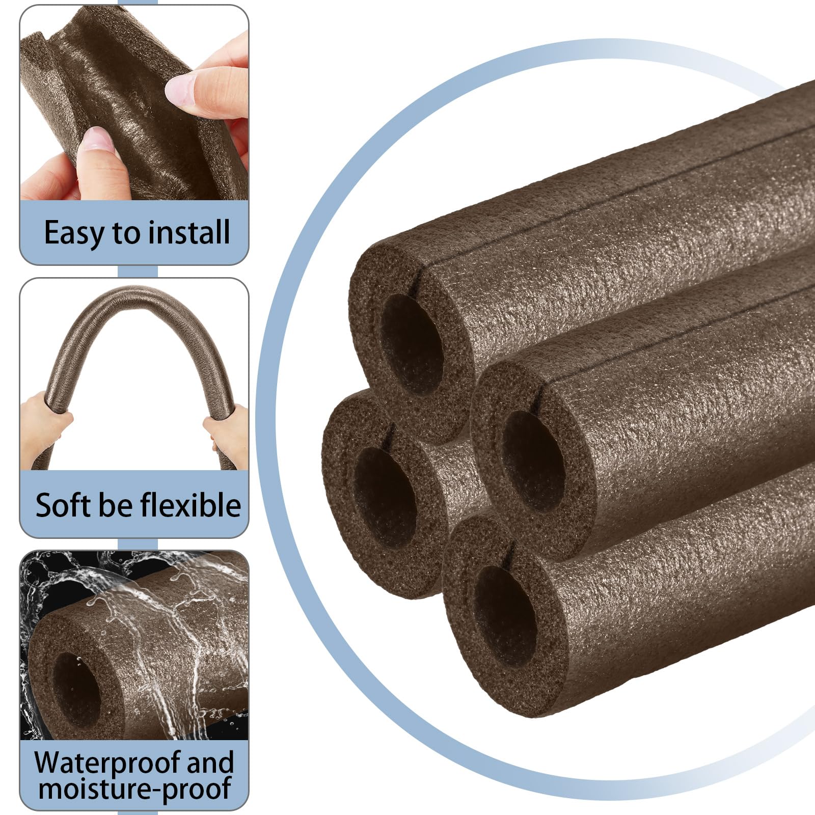 Amylove pre slit pipe insulation for tool-free installation.