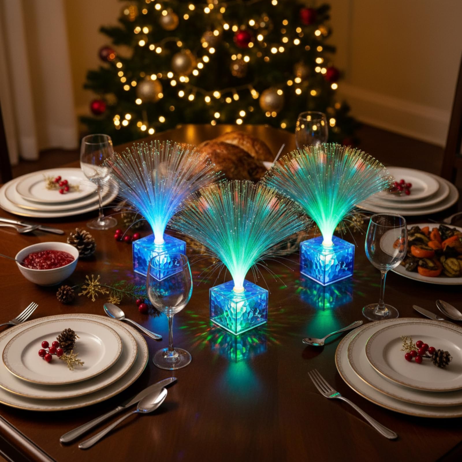Amylove table centerpiece blue glow enhances romantic dinners.