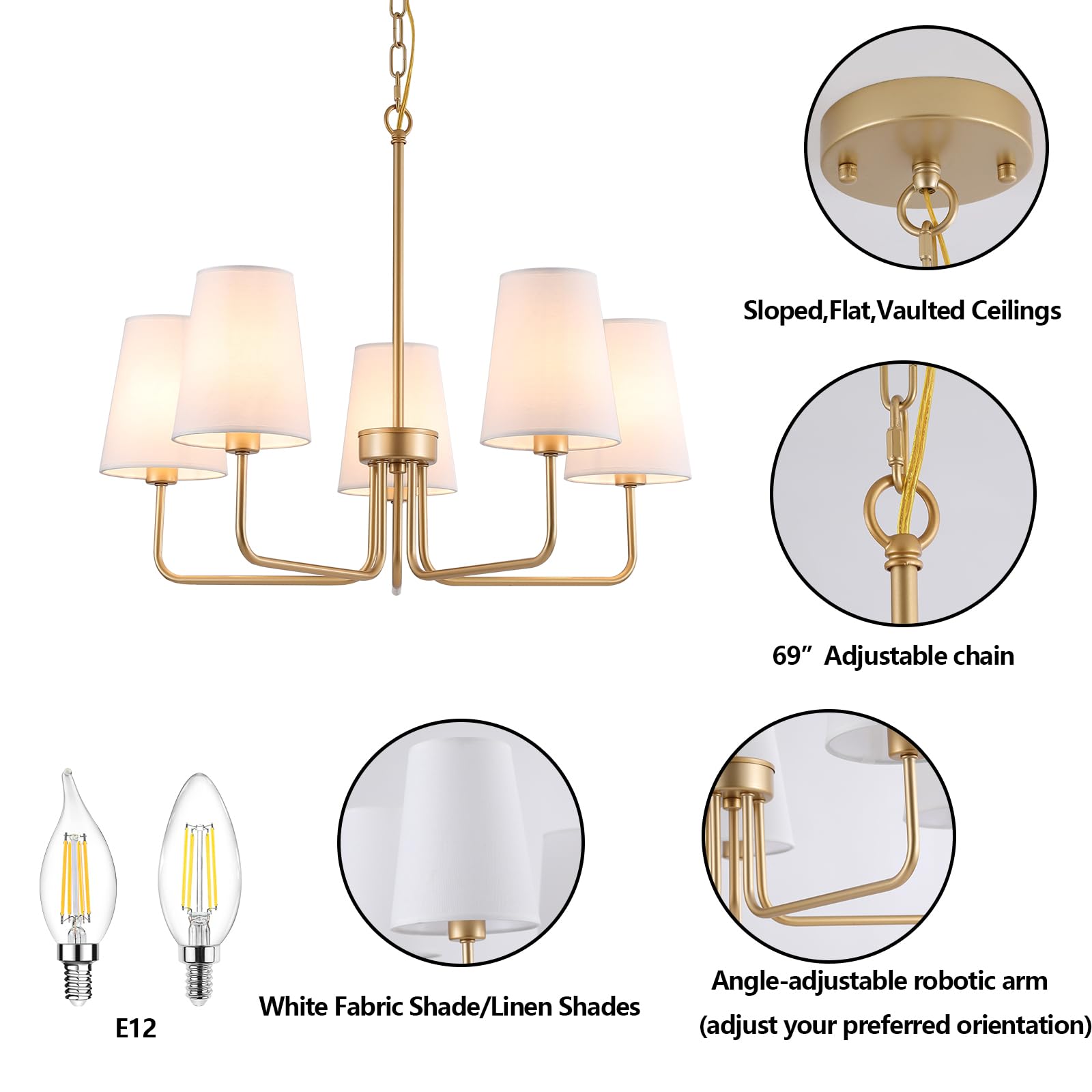 AMZASA adjustable-arm chandelier designed for versatile ceiling heights.