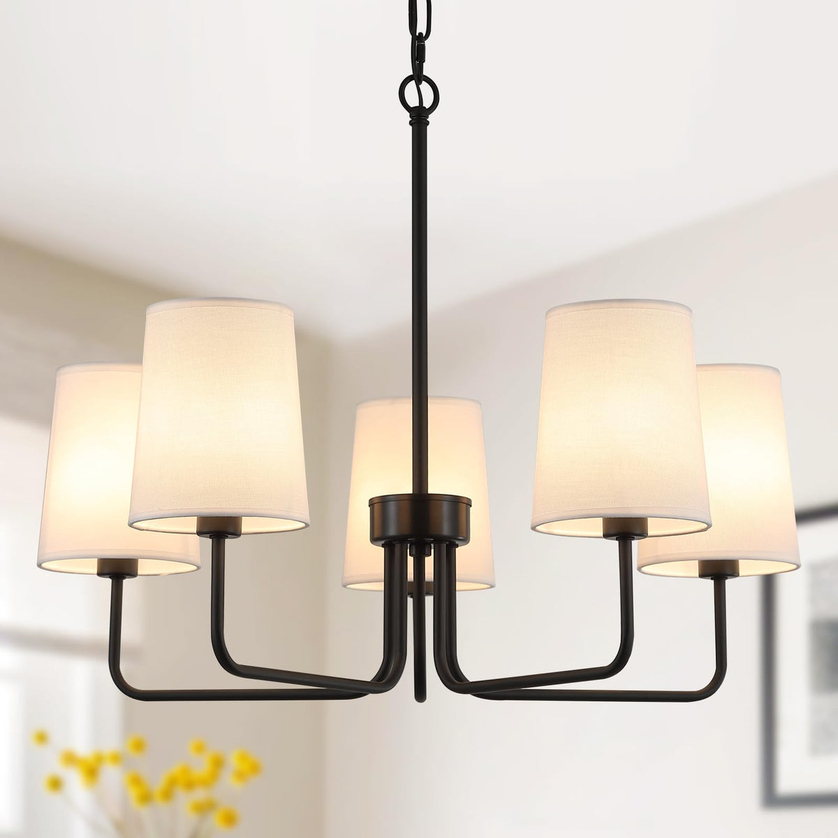 AMZASA farmhouse chandelier arm-assembly showing adjustable arms for ceiling mount