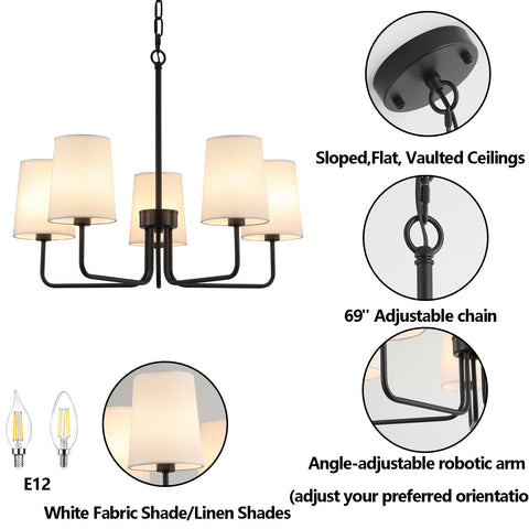 AMZASA five-light dining chandelier illuminating a modern dining area