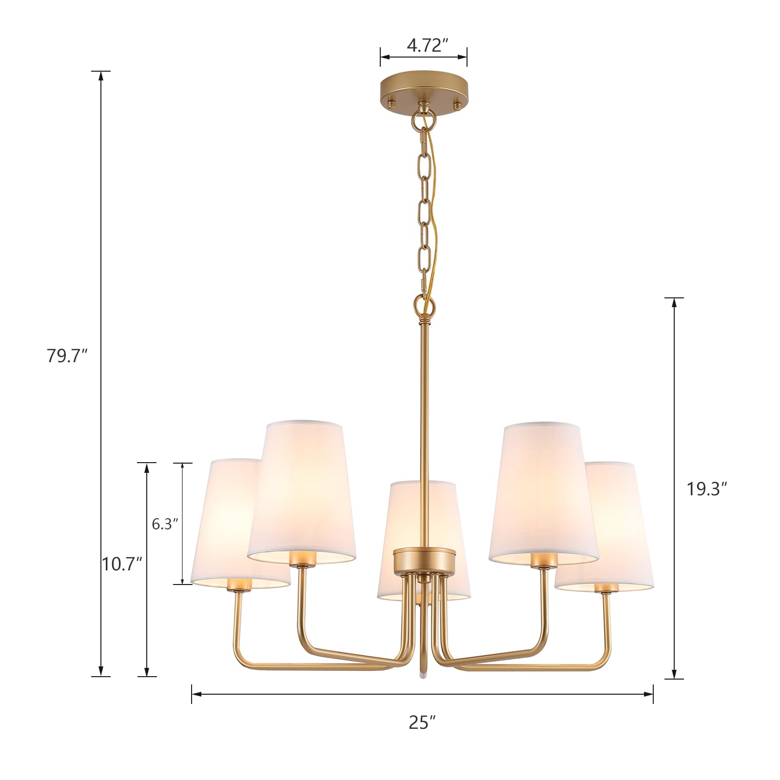 AMZASA gold chandelier with white fabric shade provides cozy kitchen lighting.