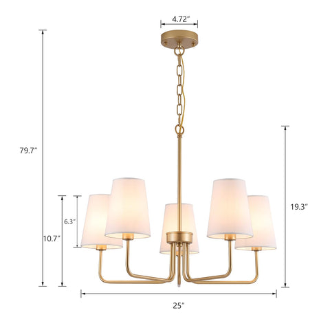 AMZASA gold chandelier with white fabric shade provides cozy kitchen lighting.