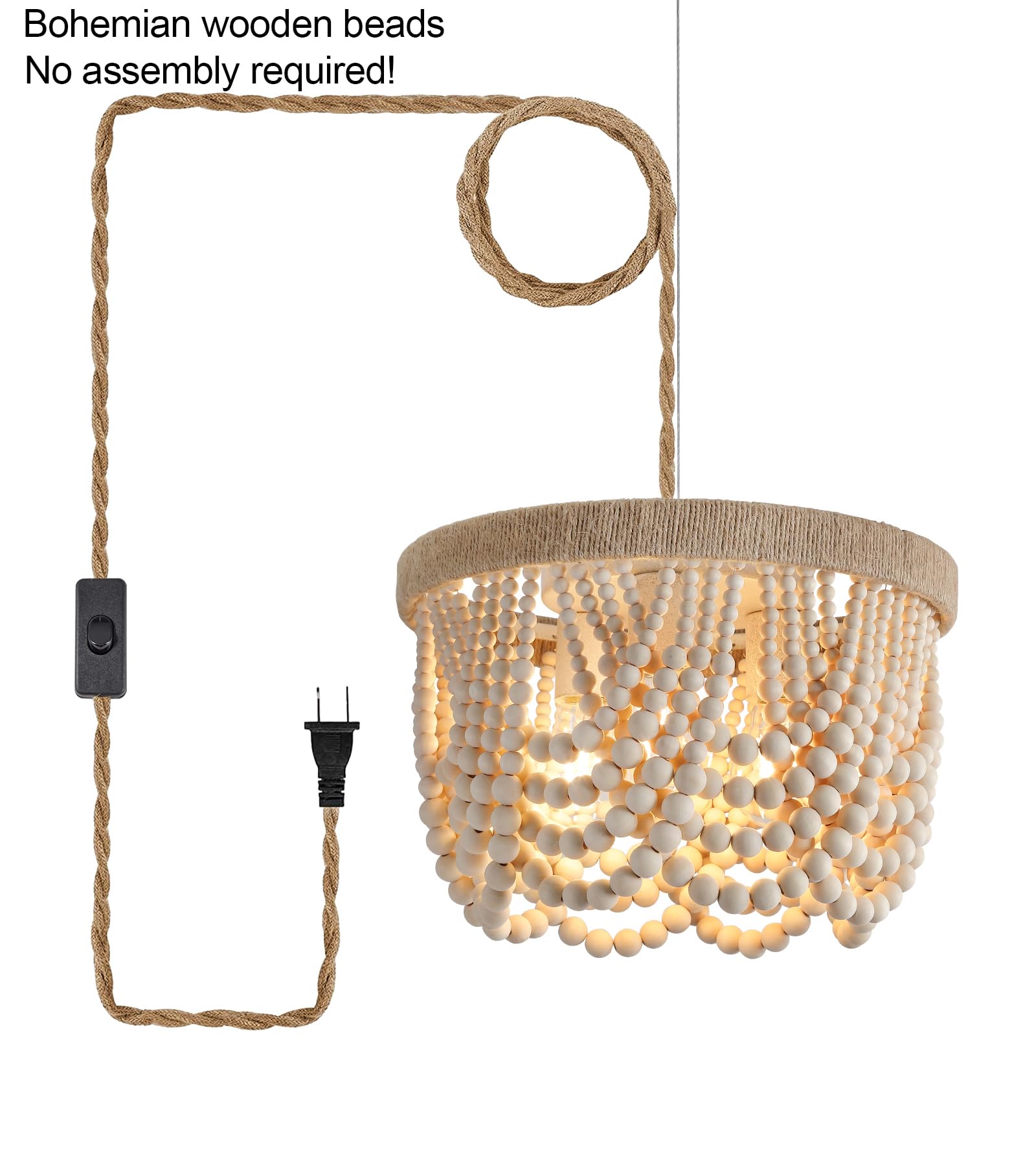 AMZASA plug-in pendant light with woven rope creates cozy light.