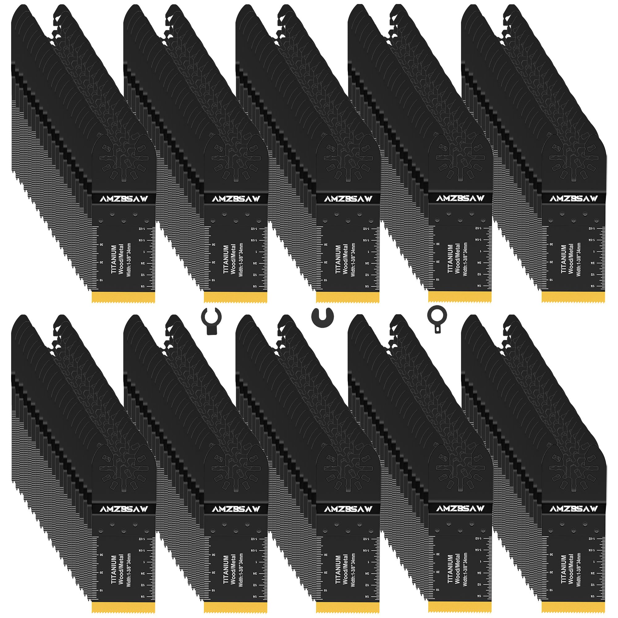 AMZBSAW 200-piece blades kit for oscillating tools, versatile for wood, metal, and plastic.