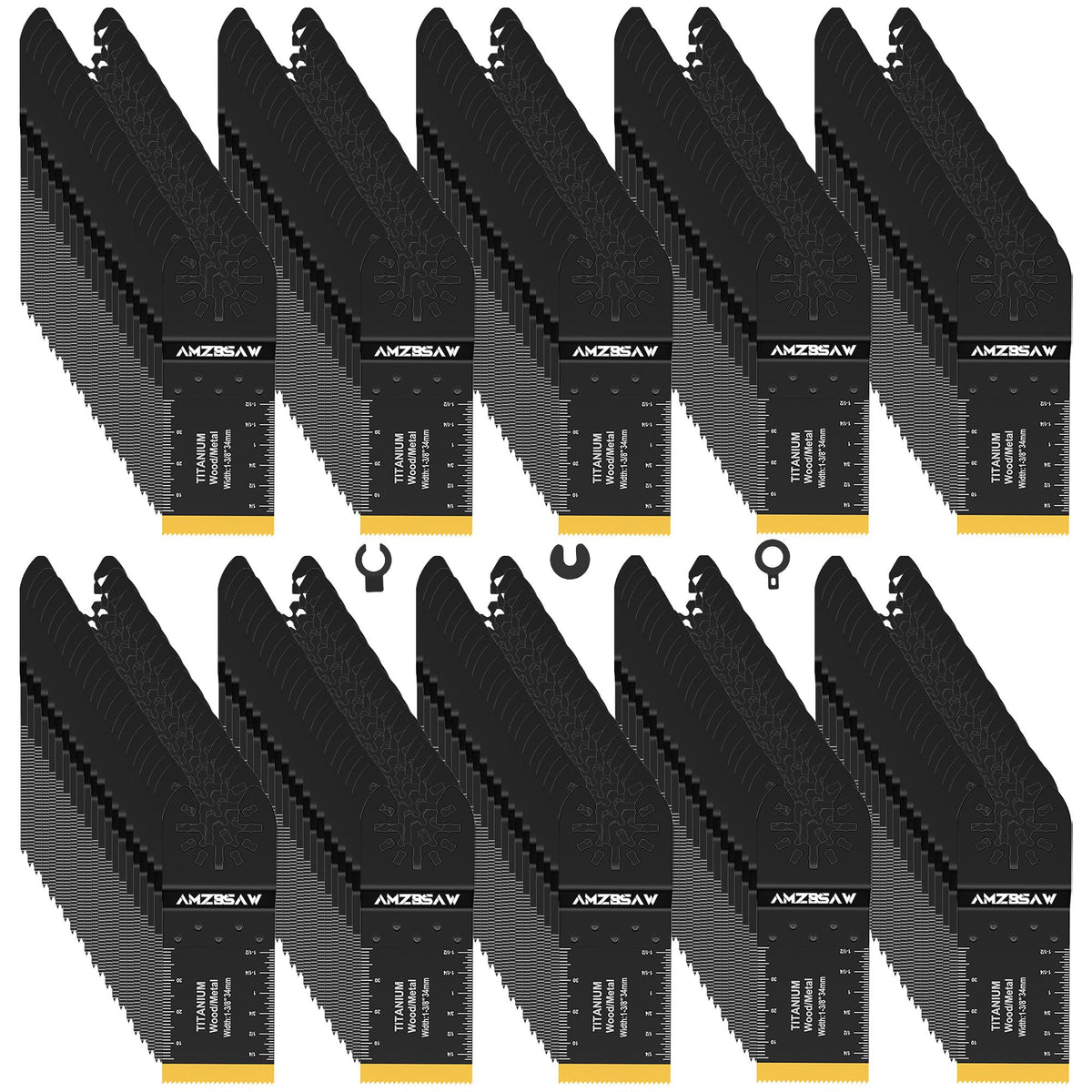 AMZBSAW 200-piece blades kit for oscillating tools, versatile for wood, metal, and plastic.