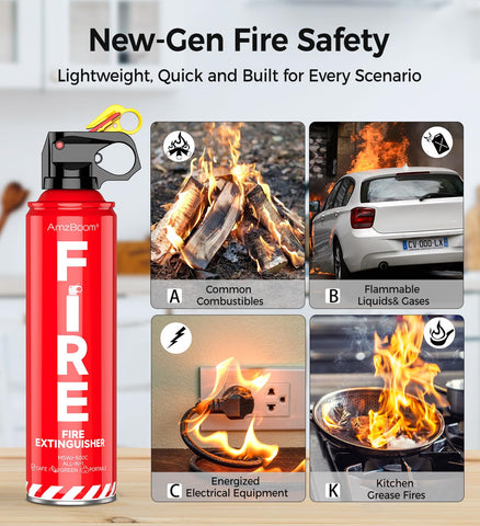AmzBoom fire extinguisher in car glove box, ensures fast access during emergencies.