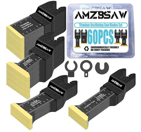 AMZBSAW 60pcs titanium oscillating blades set for versatile metal, wood, and plastic cutting