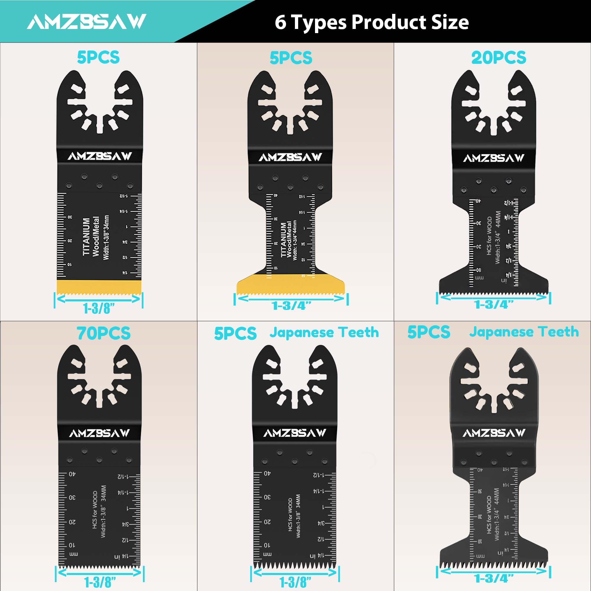 AMZBSAW titanium blades with Japanese tooth for fast, jam-resistant cutting.