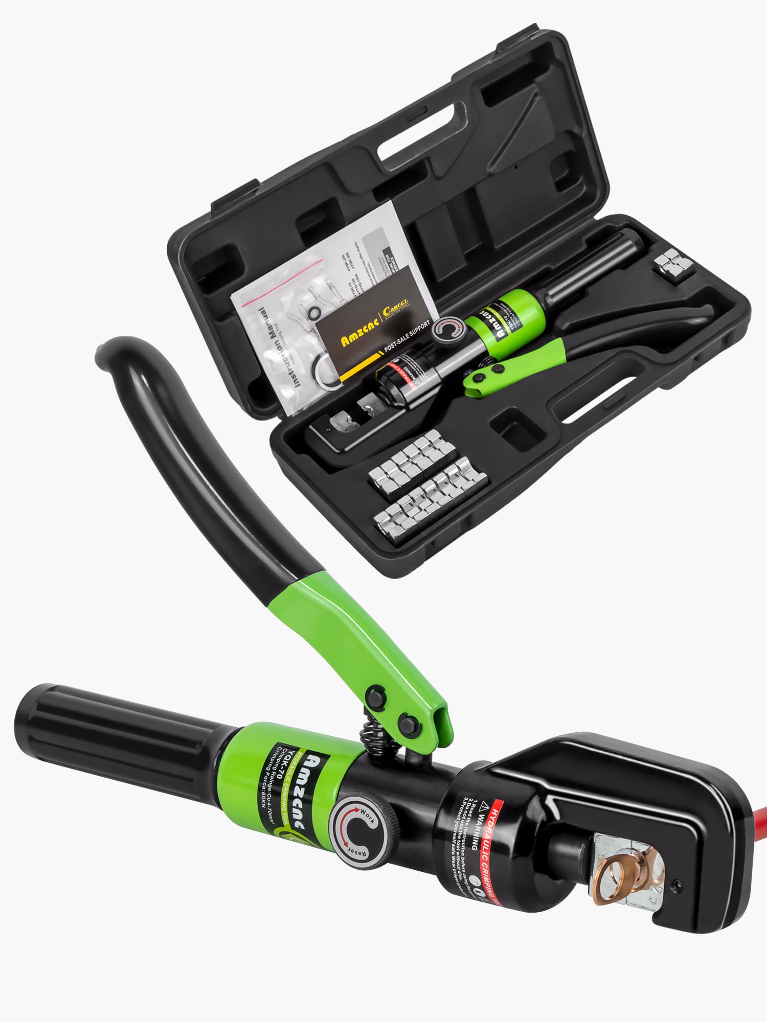 AMZCNC 10-Ton hydraulic crimping tool front view for durable battery cable crimps