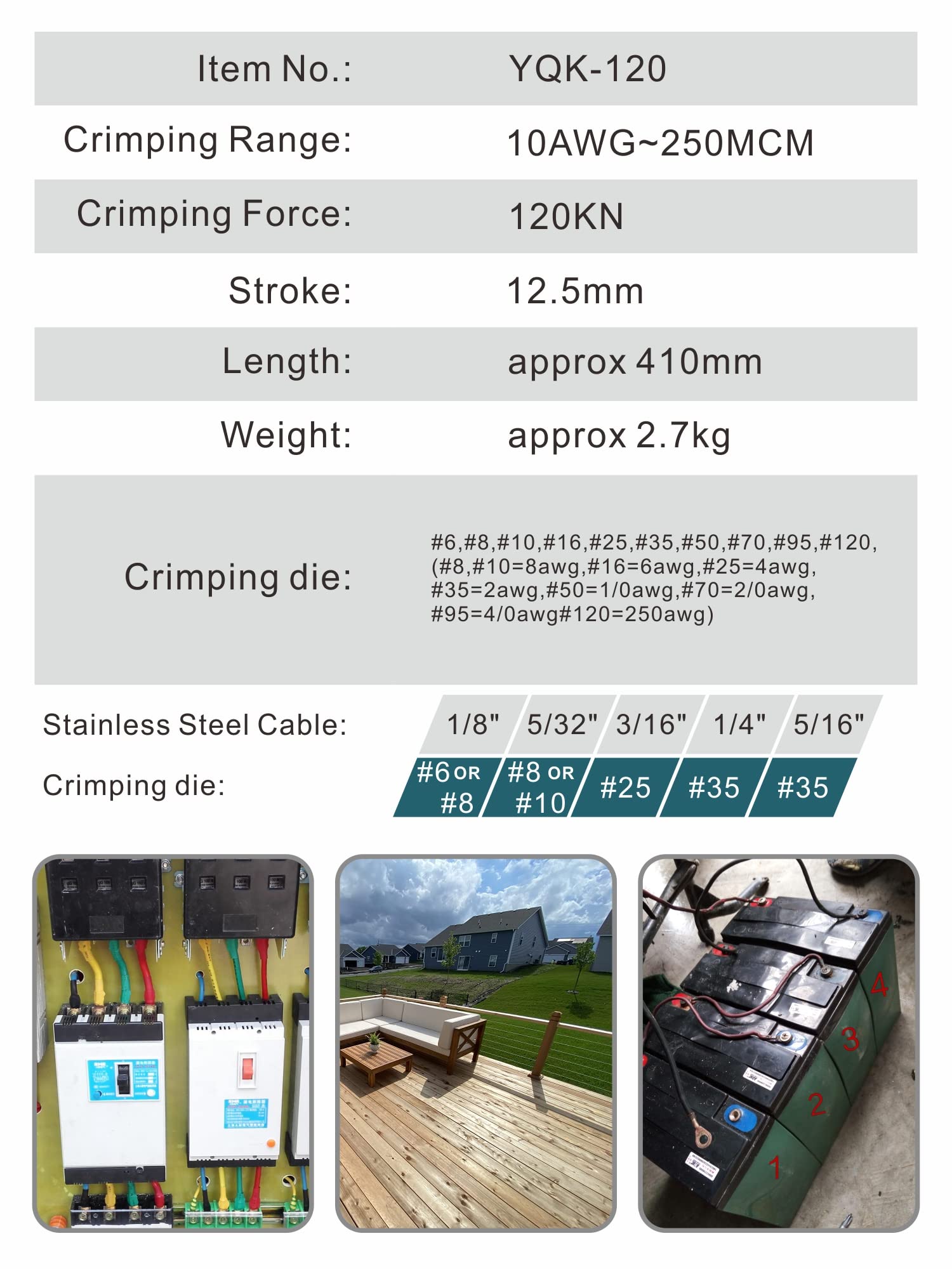 AMZCNC 12-ton hydraulic crimping action for heavy gauge cables.