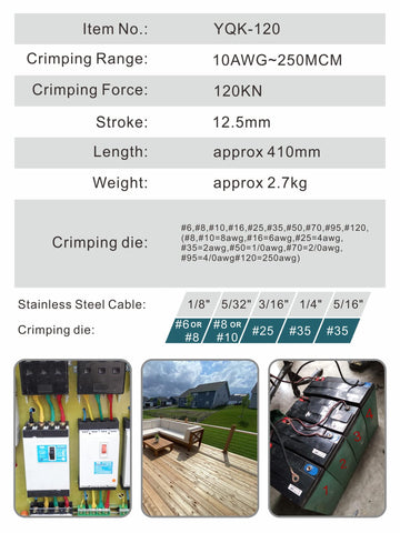 AMZCNC 12-ton hydraulic crimping action for heavy gauge cables.