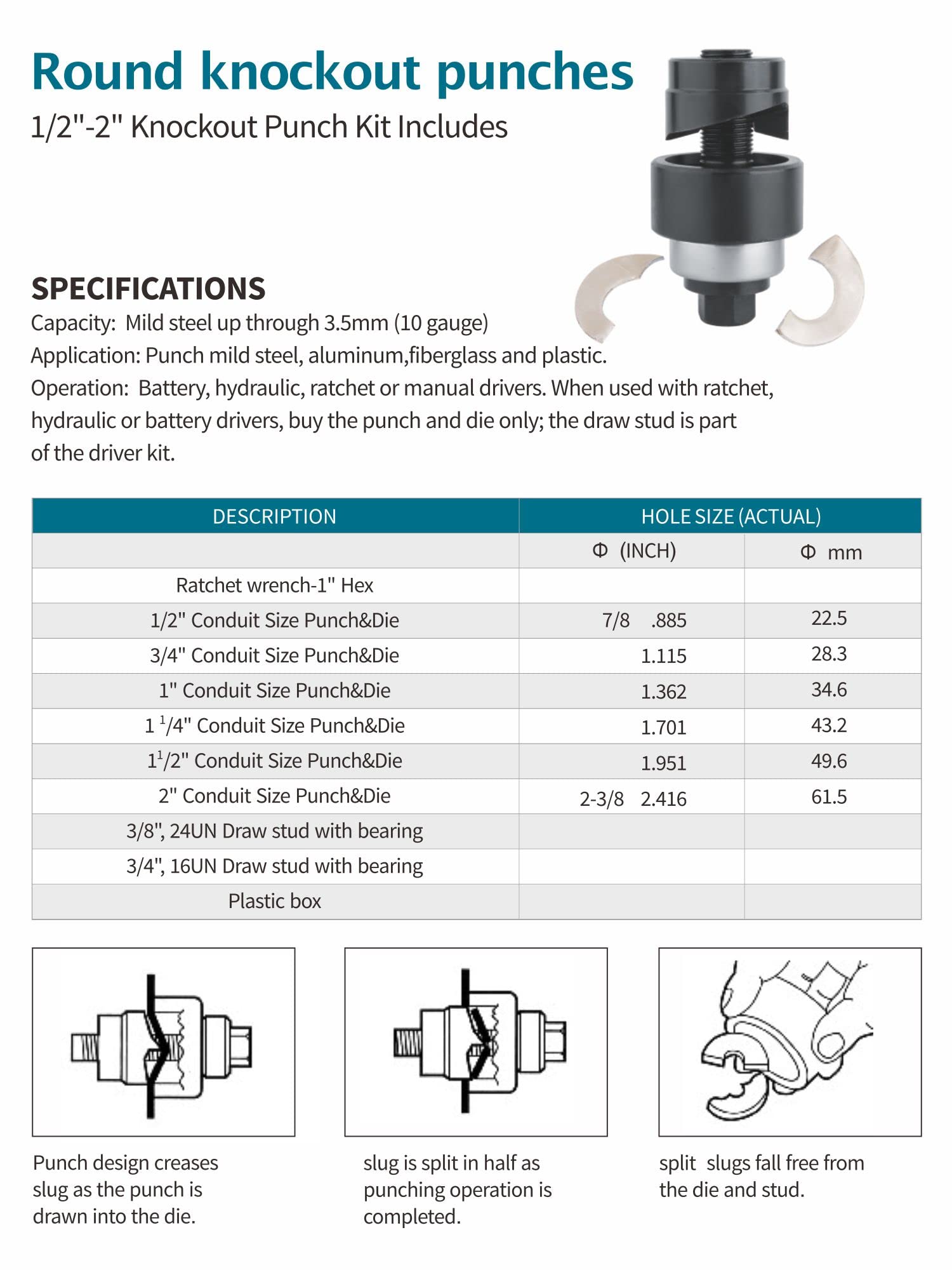 AMZCNC conduit hole punch 3-4 in dies enables clean edges on soft metals