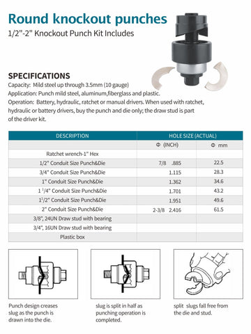 AMZCNC conduit hole punch 3-4 in dies enables clean edges on soft metals