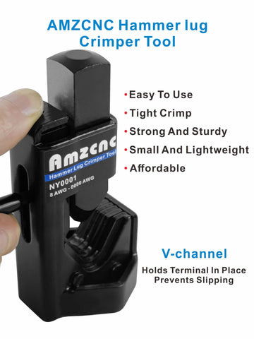 AMZCNC hammer lug crimper tool-v-groove-base showing precise indentation for stable crimps.