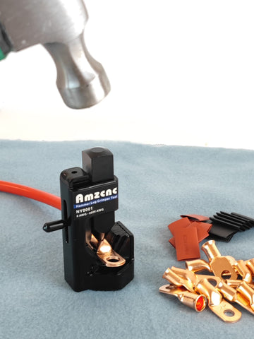 AMZCNC hammer lug crimper tool-workshop-session used in a busy garage setting.