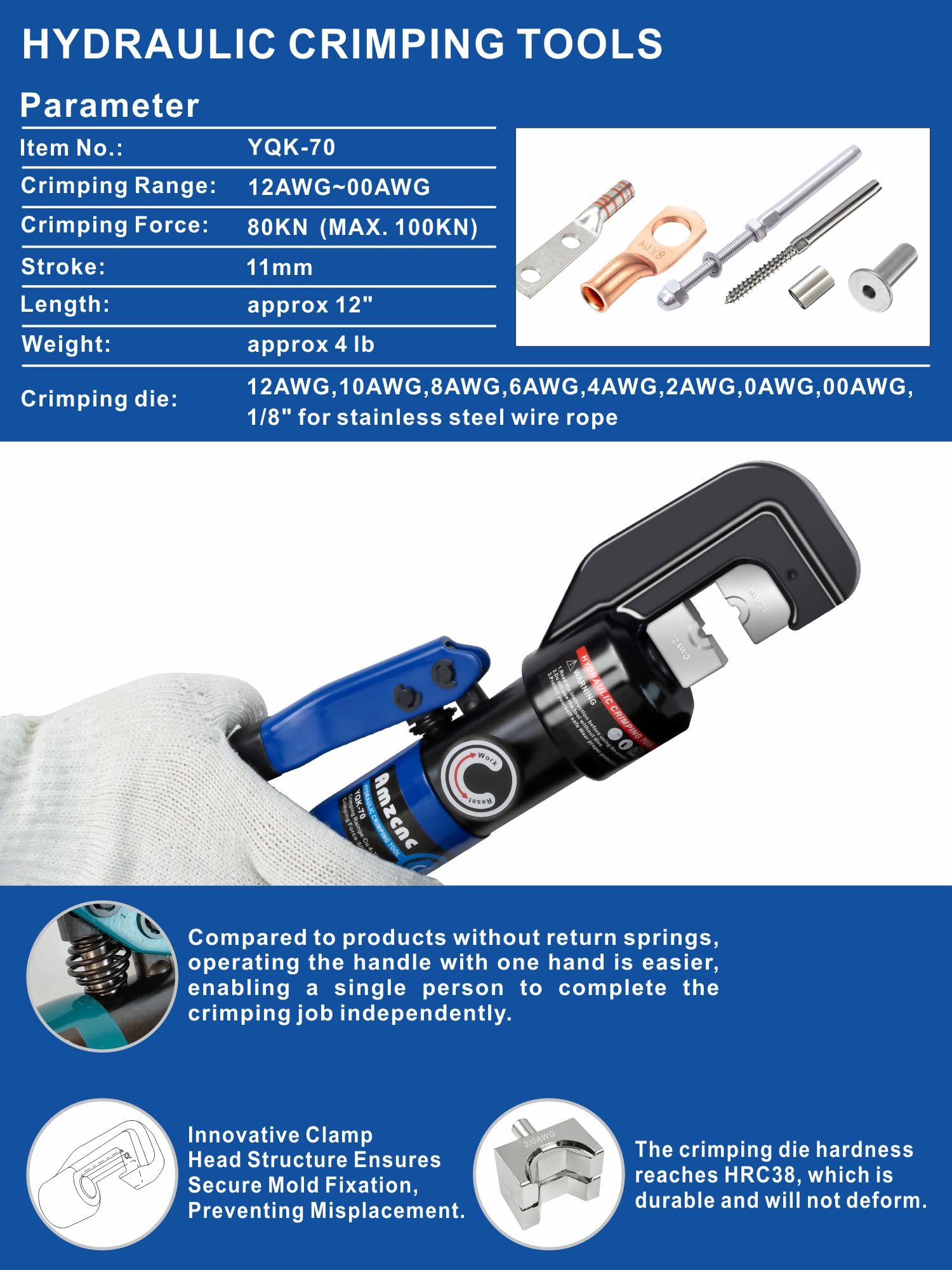 AMZCNC hydraulic crimp dies for 12-2/0 AWG applications