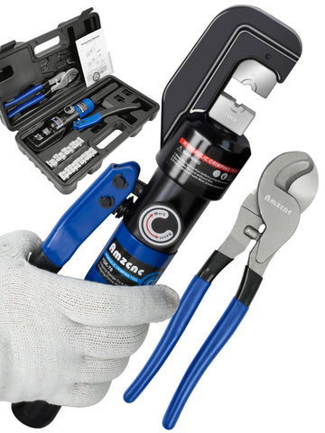 AMZCNC hydraulic crimping tool with nine-die set for durable electrical terminals