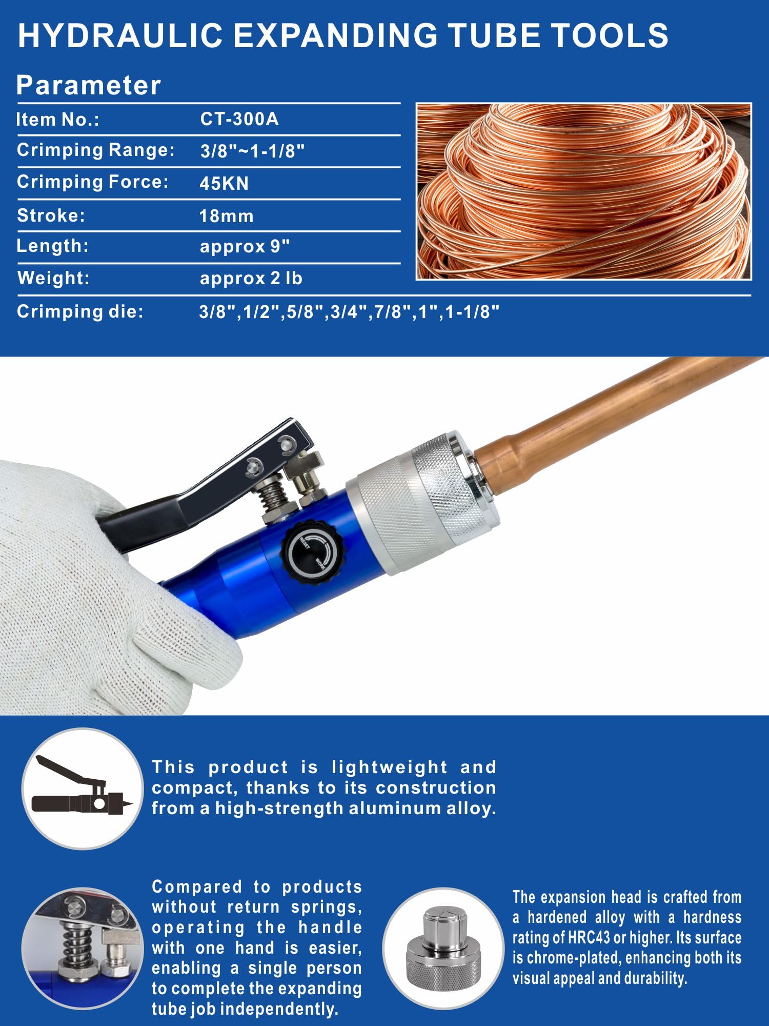 AMZCNC seven expander heads enable precise copper pipe sizing