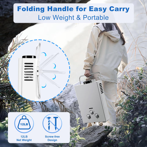 Amzgachfktch off-grid camping water heater ideal for RVs, boats, cabins, and adventures.