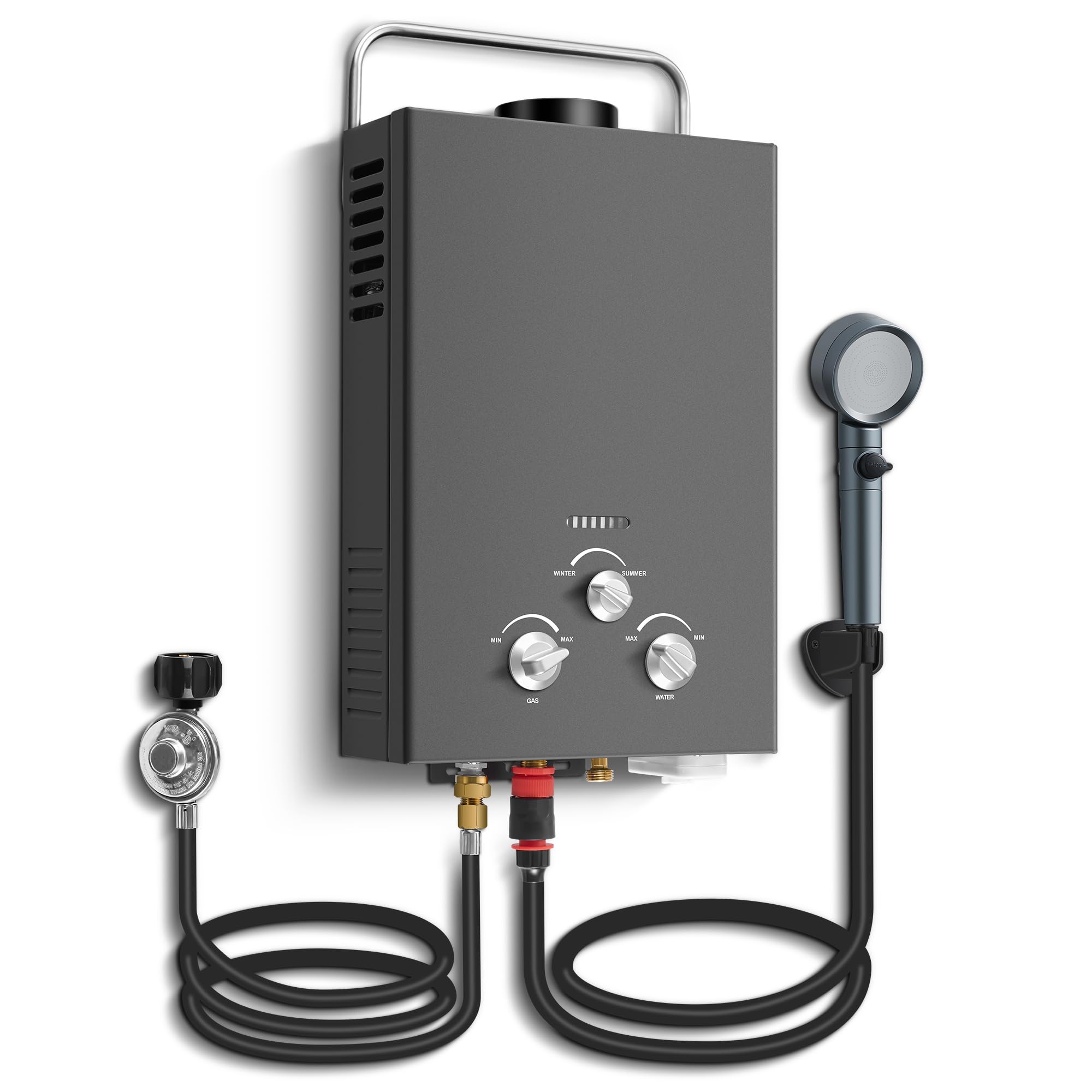 Amzgachfktch outdoor tankless water heater with slim design for camping use.