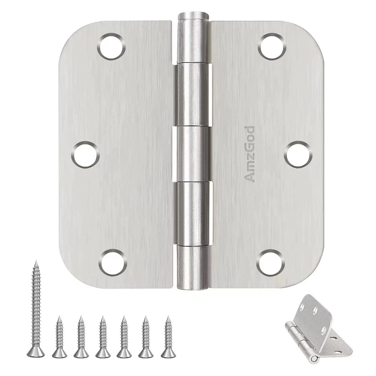 AmzGod brushed nickel door hinges close-up highlighting durable finish for interior doors.