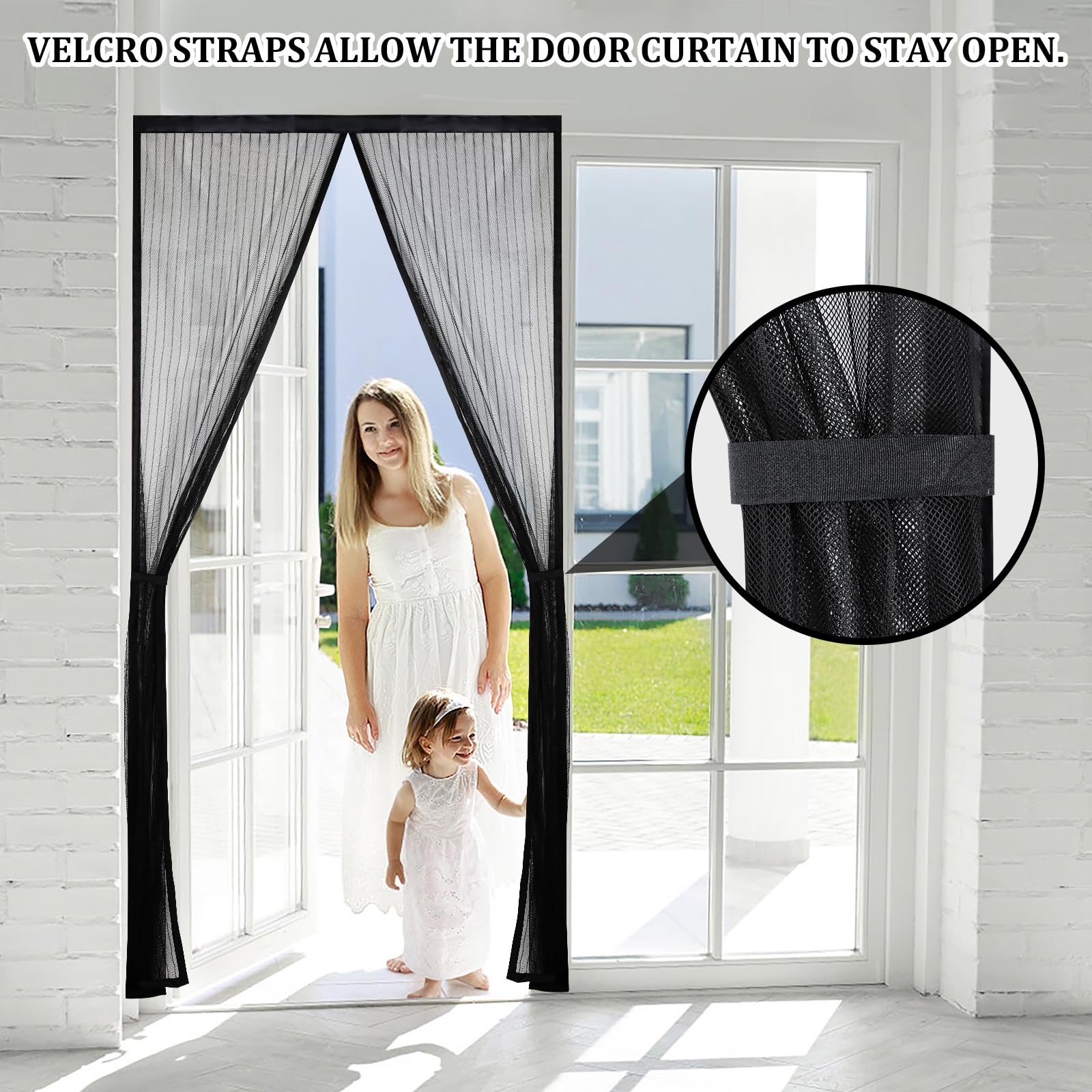 Amzjjle 38x82 inch black screen door installed on doorway
