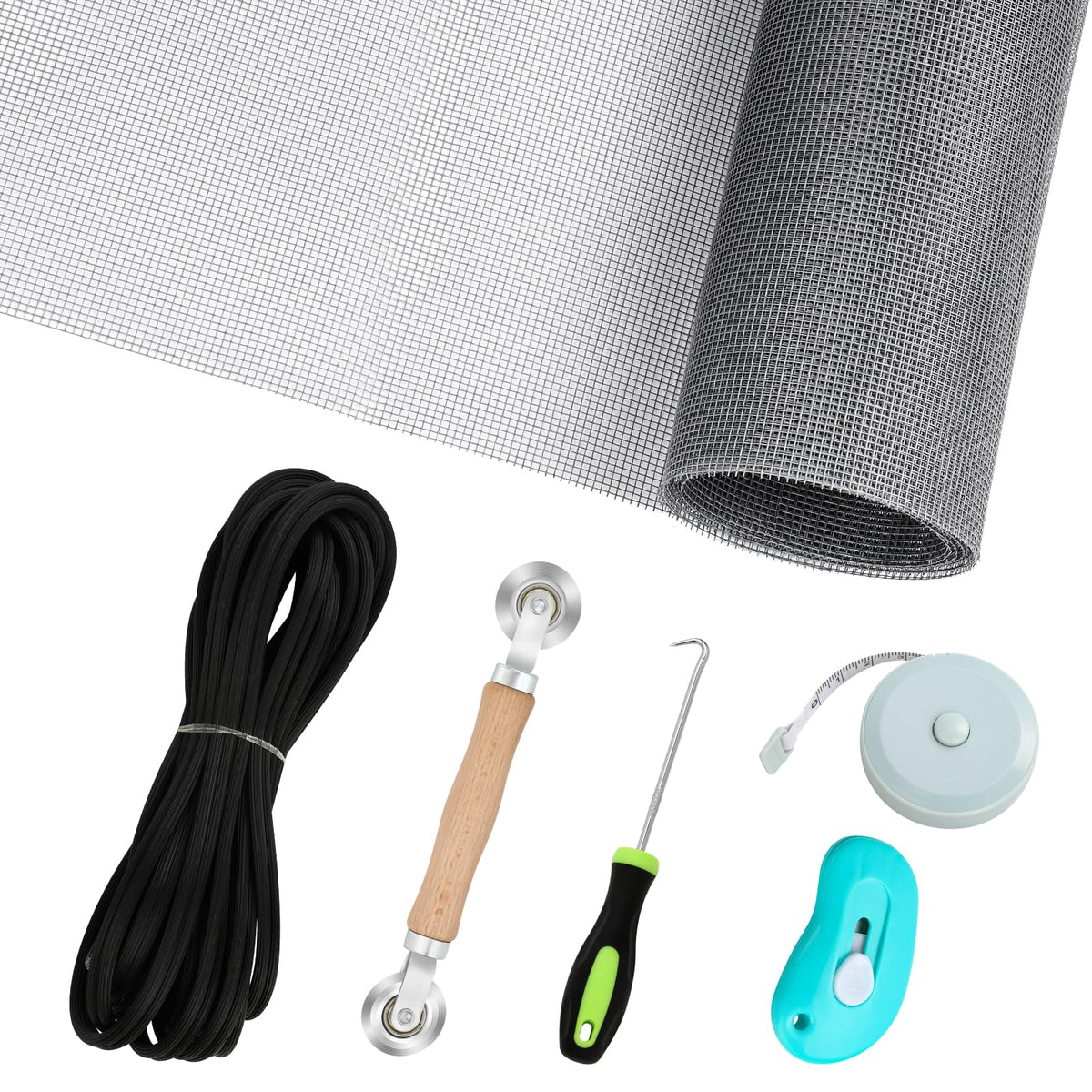 Amzjjle window screen repair kit laid out for quick DIY fixes.