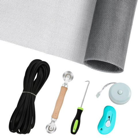 Amzjjle window screen repair kit laid out for quick DIY fixes.