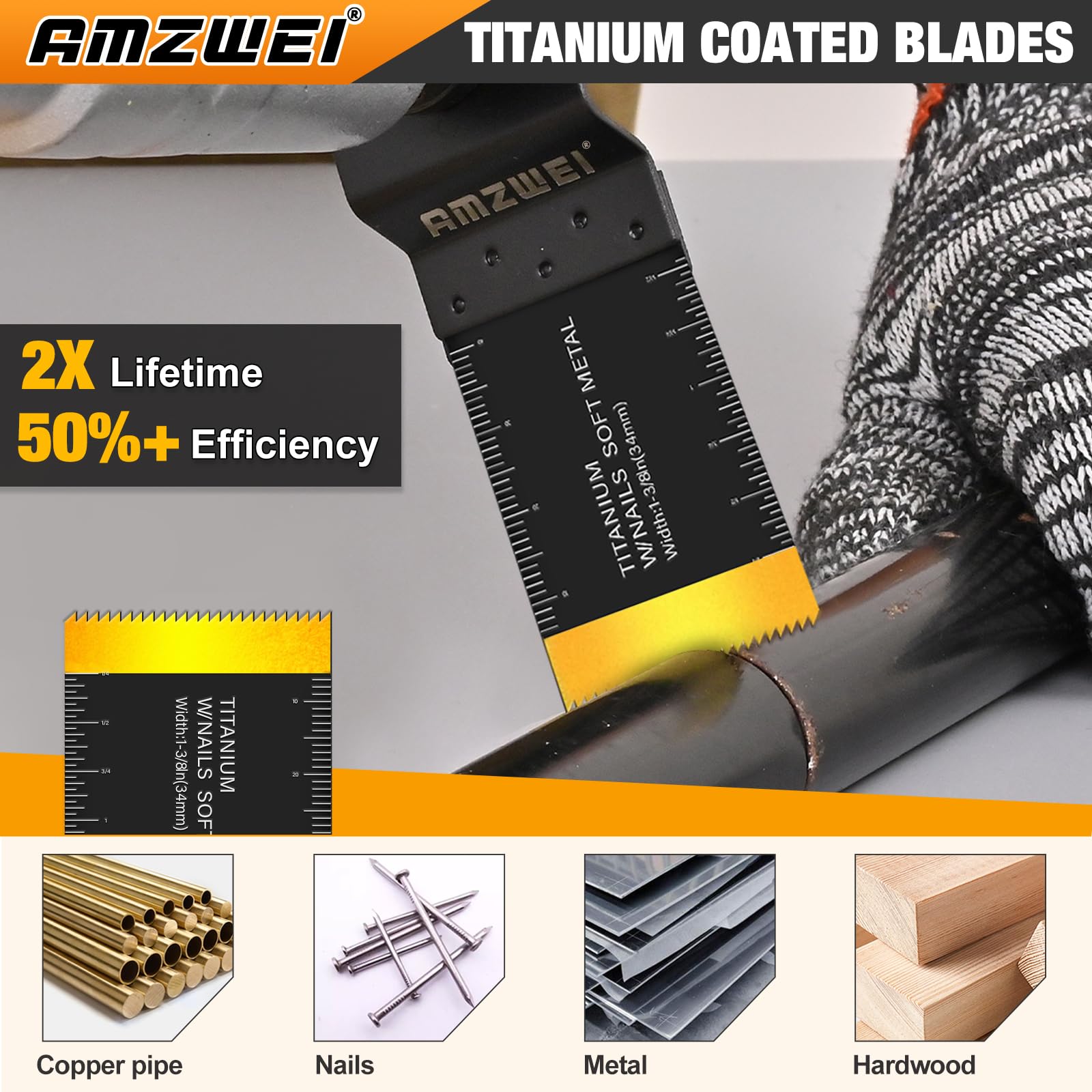 AMZWEI high-carbon steel blades closeup for long-lasting performance