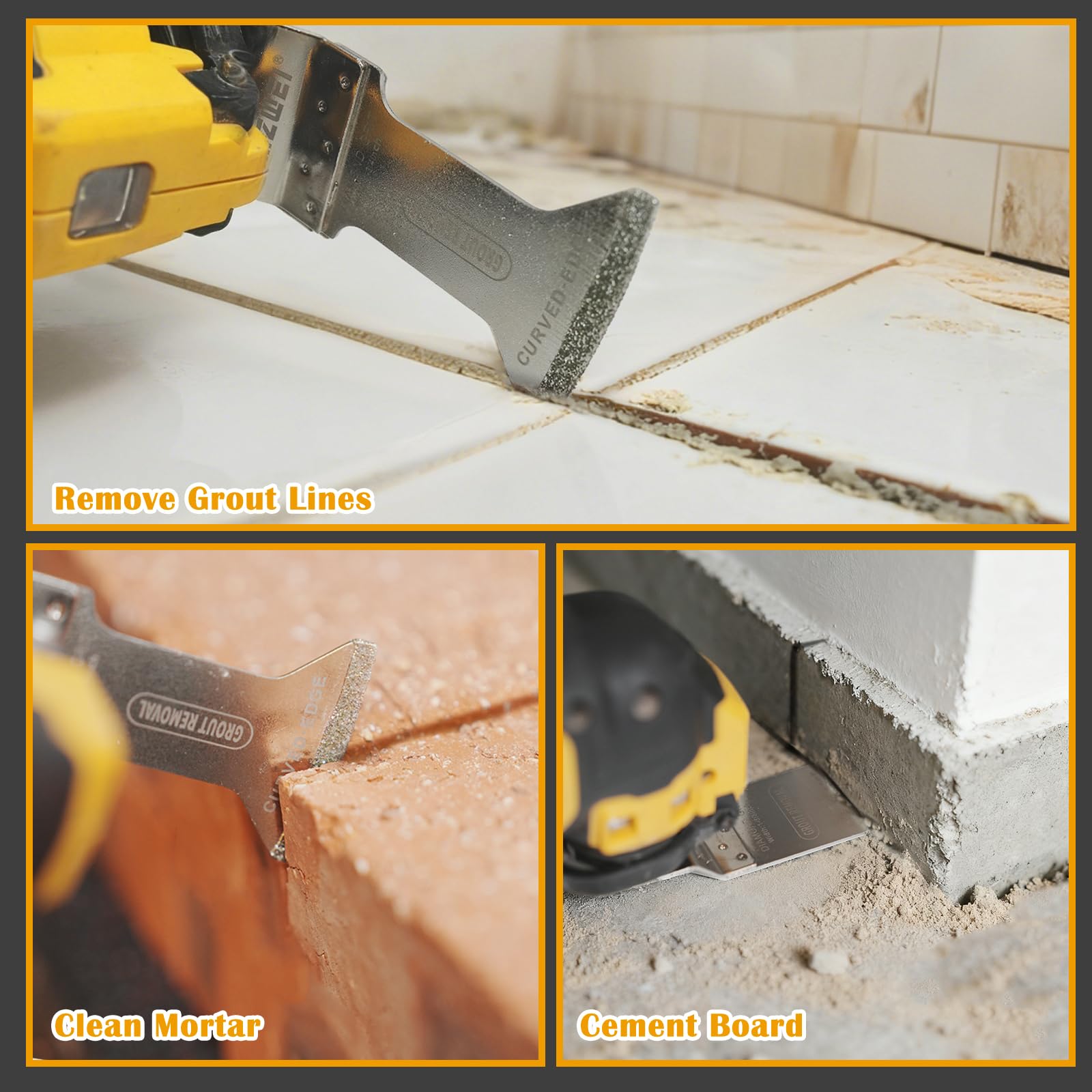 AMZWEI blades show 1/13-inch thickness suitable for narrow grout lines and deep cuts.