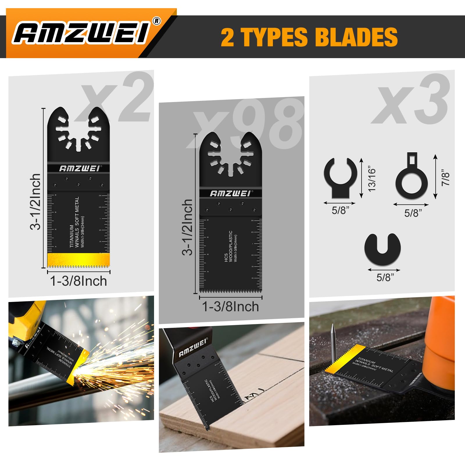 AMZWEI titanium blades cutting embedded nails in wood during renovation.