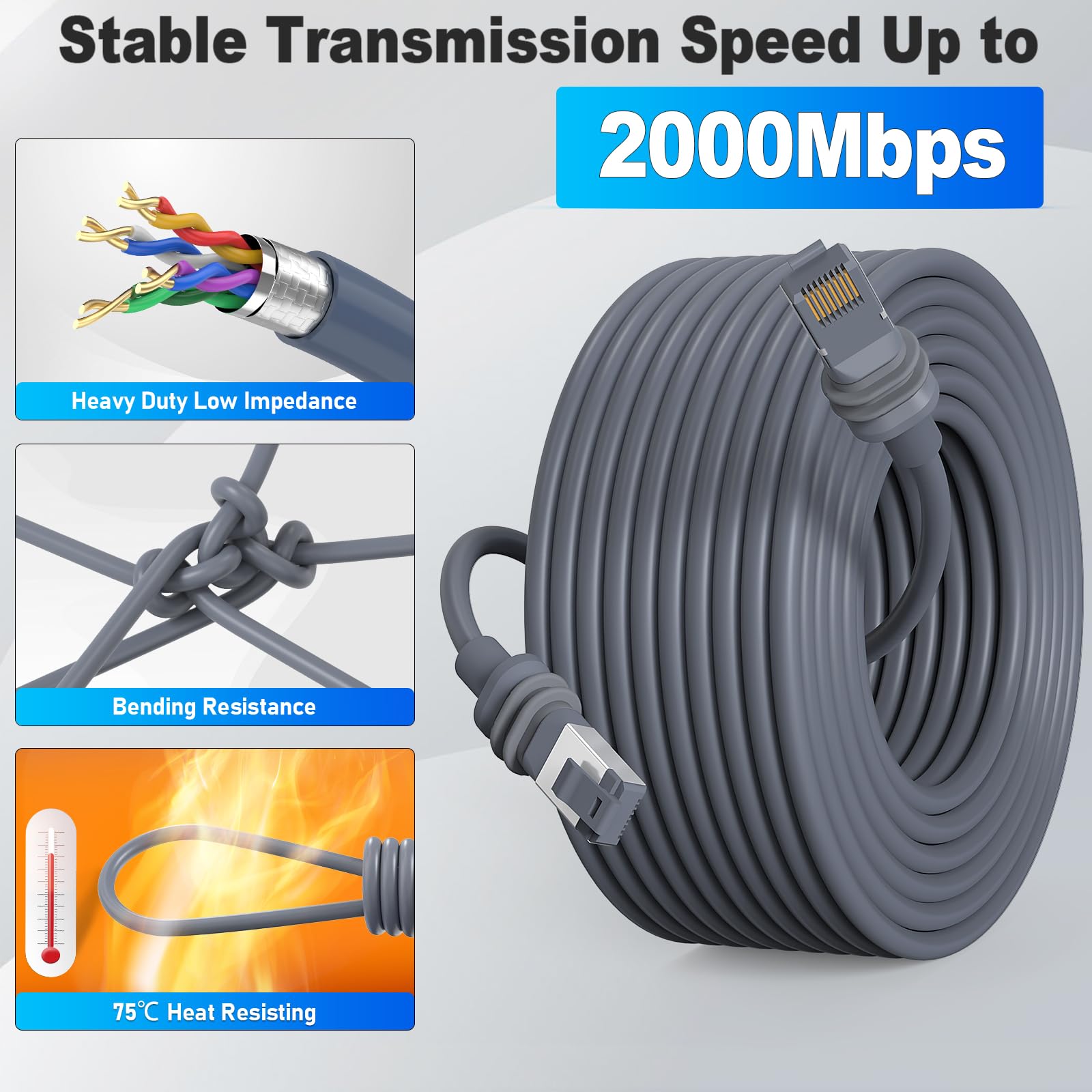 Anautin Starlink Gen 3 cable grey exterior shown connected to Starlink Rectangular V3 dish.