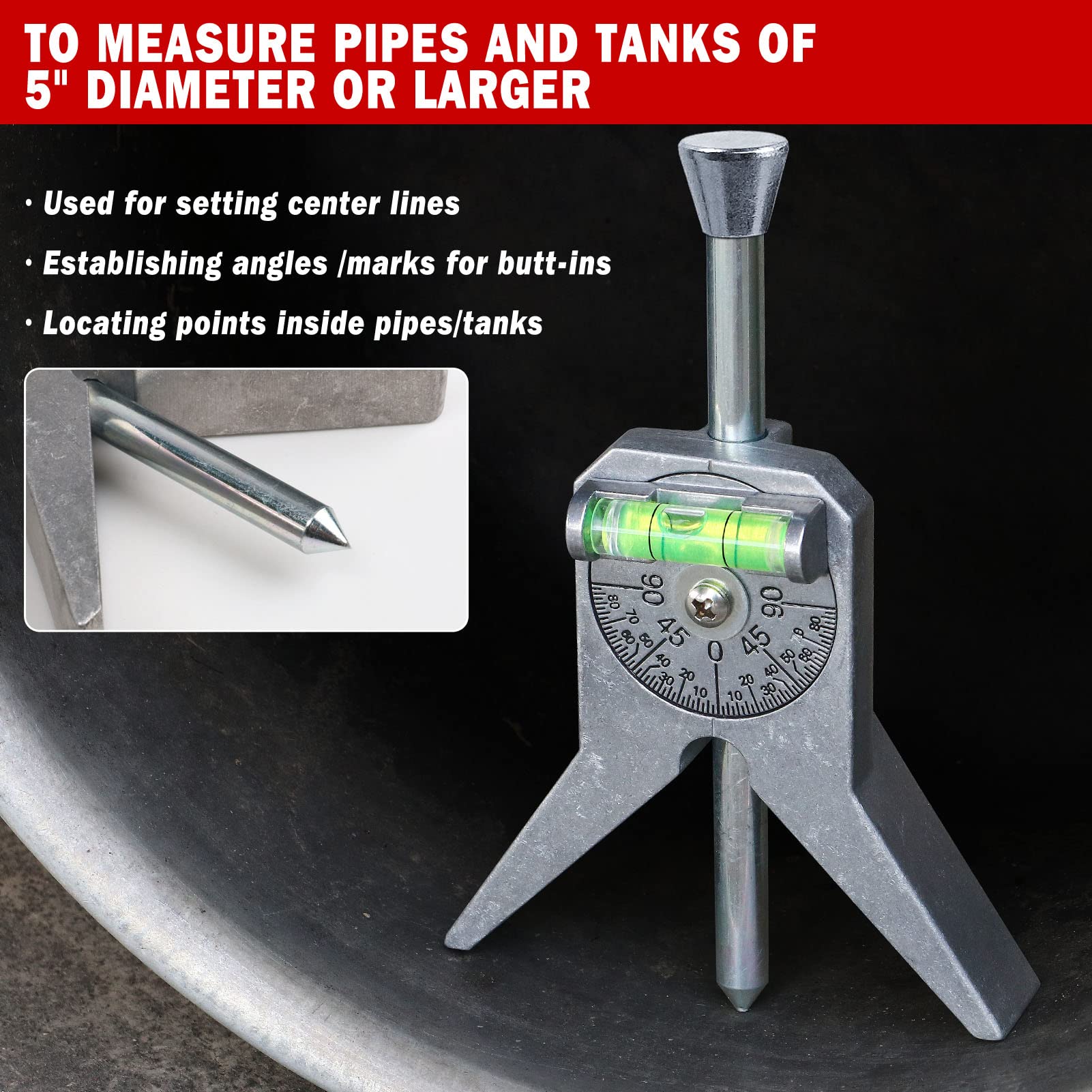 Anblak Pipe Center Finder with Y-type base aids welding alignment.