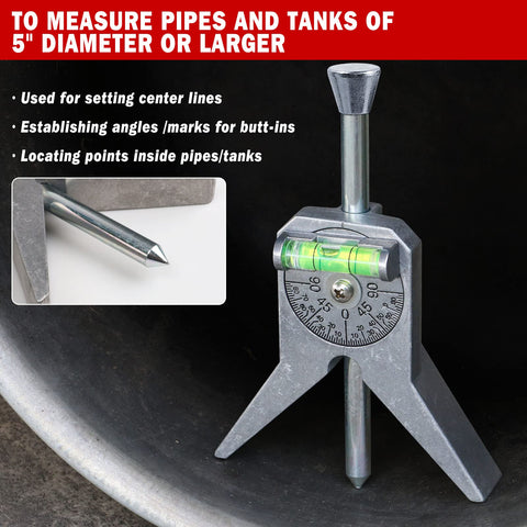 Anblak Pipe Center Finder with Y-type base aids welding alignment.