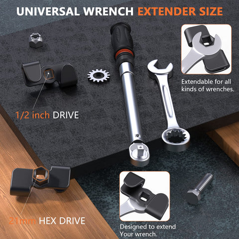 Anblak wrench extender fits 21 mm hex drive for versatile tool use.