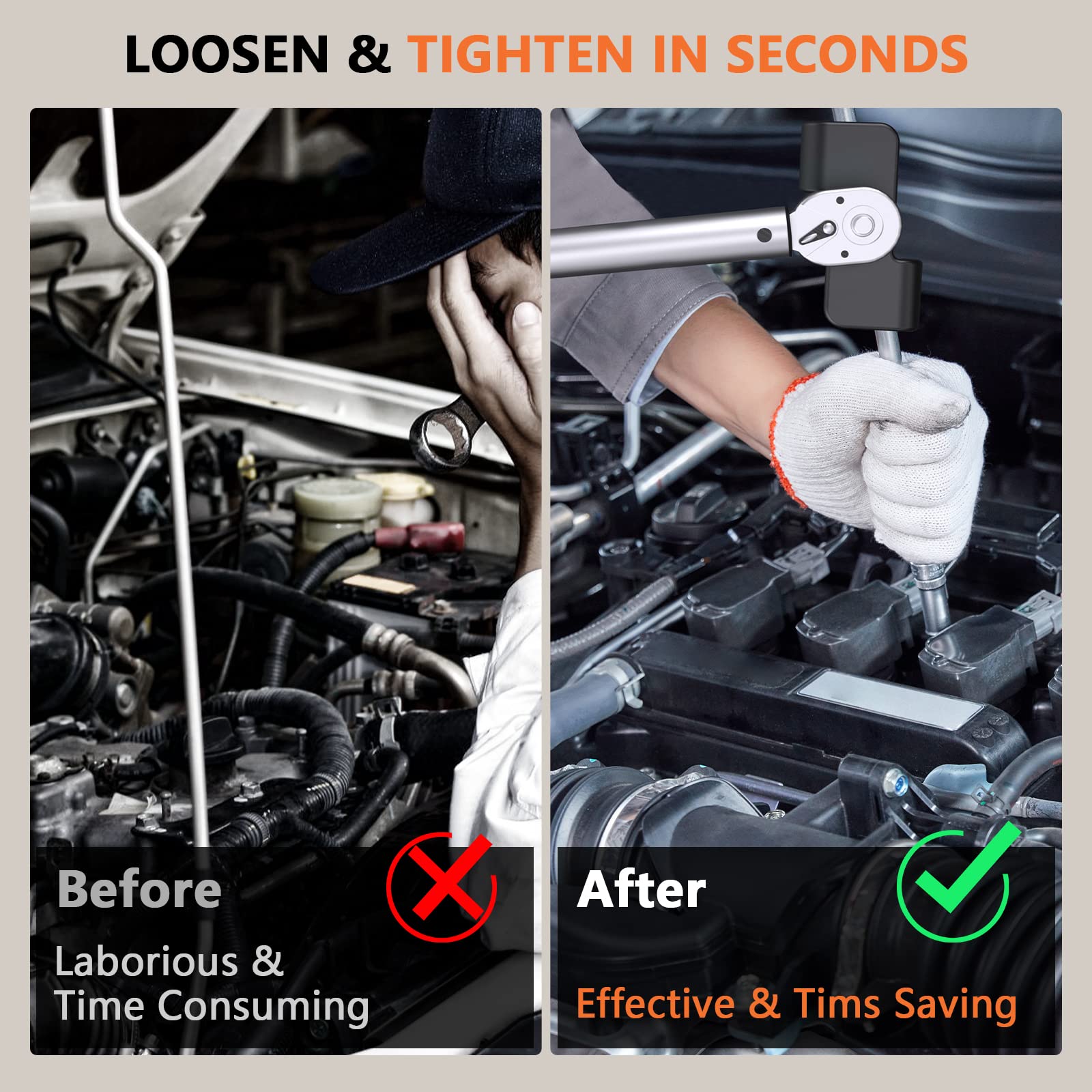 Compact design makes hard-to-reach areas accessible when extending wrenches.