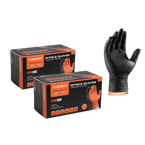 ANBOSON 10mil nitrile gloves in black with heavy-duty protection