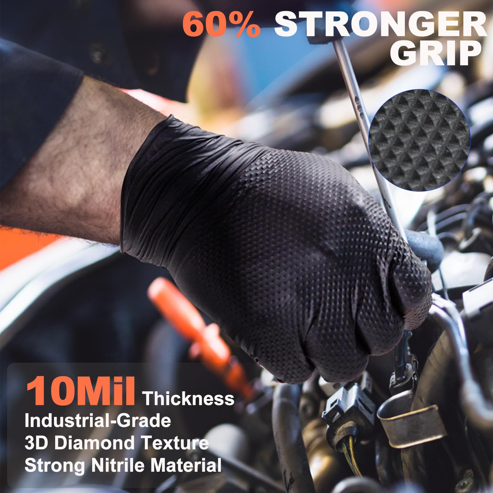 ANBOSON latex-free, powder-free nitrile gloves showing tear resistance.