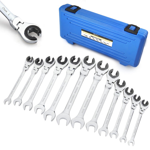 Anbull ratcheting wrench with open flex head reaches tight bolts