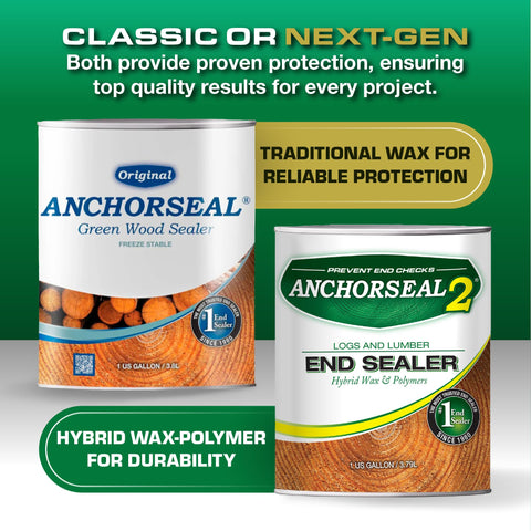 Anchorseal Classic end sealer on logs preserves color integrity.