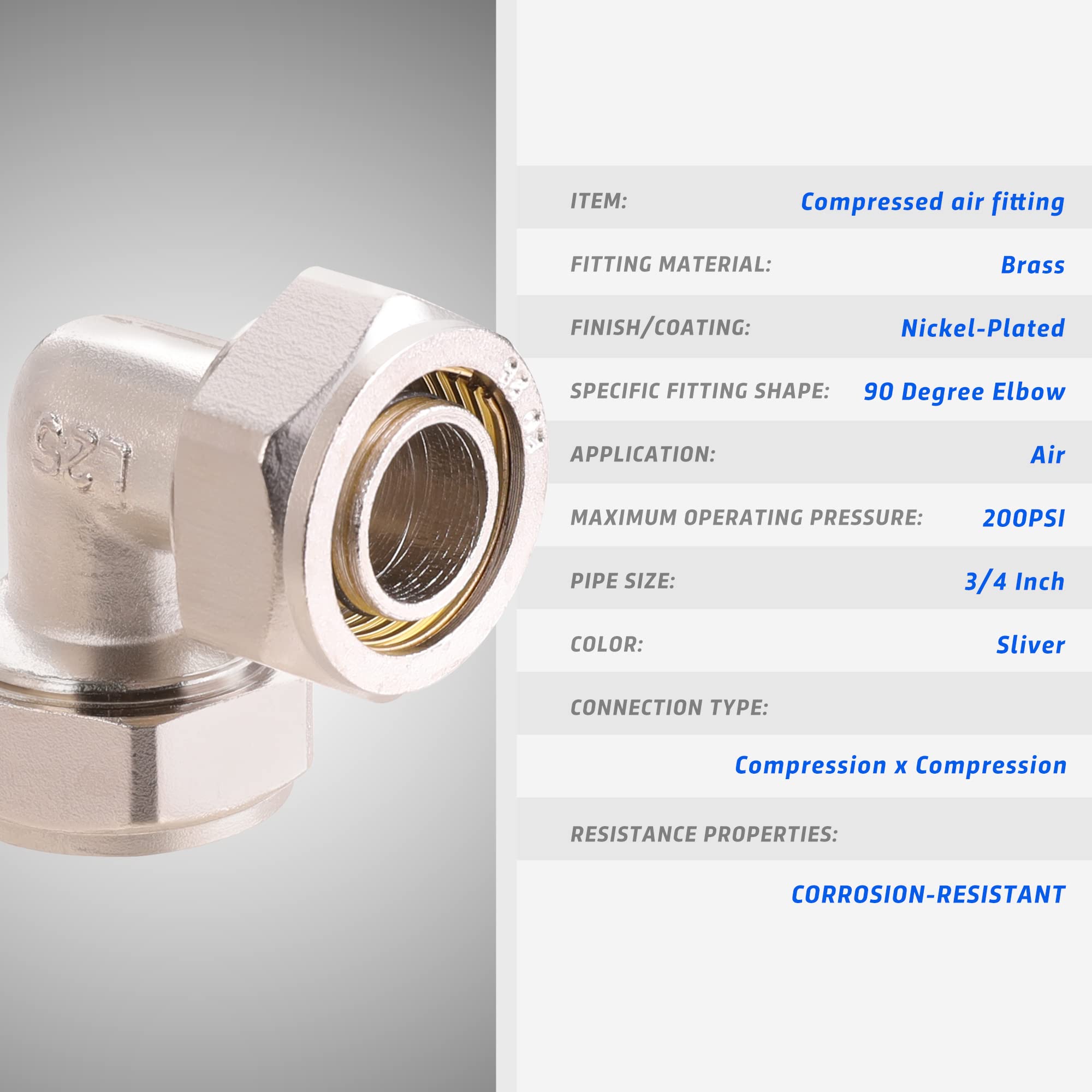 ANCIMOON nickel-brass elbow fitting offers durable, corrosion-resistant performance for shop air lines.