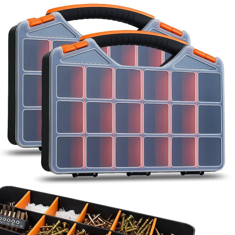 Andalus Tools Organizer Box with orange lids, 18 compartments for screws and bolts.