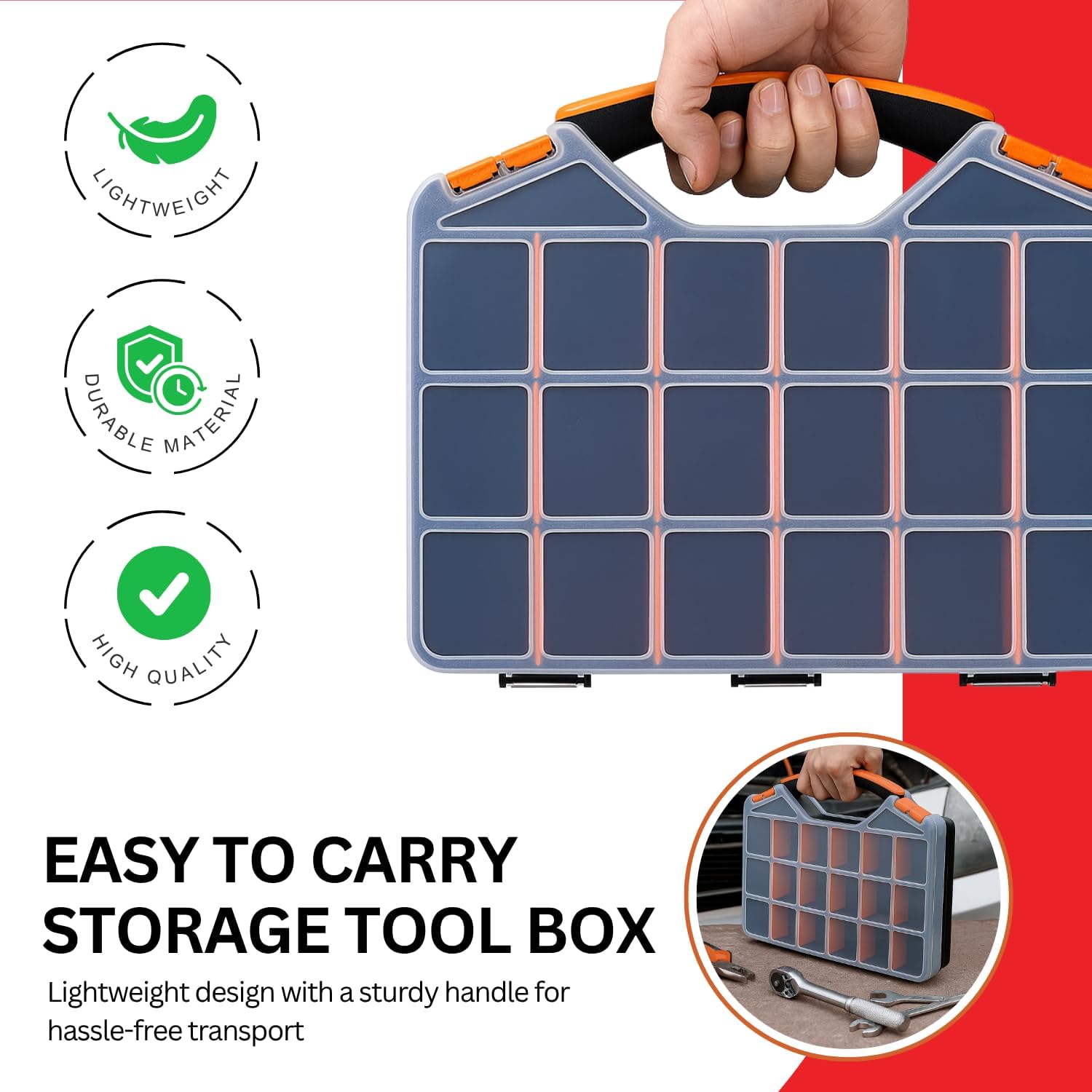Andalus Brands portable organizer with a handle for workspace on the go.