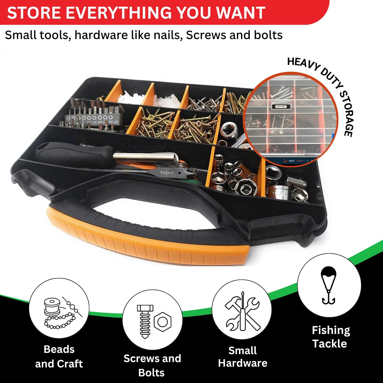 Andalus Tools Organizer Box compact design saves space in any workshop.