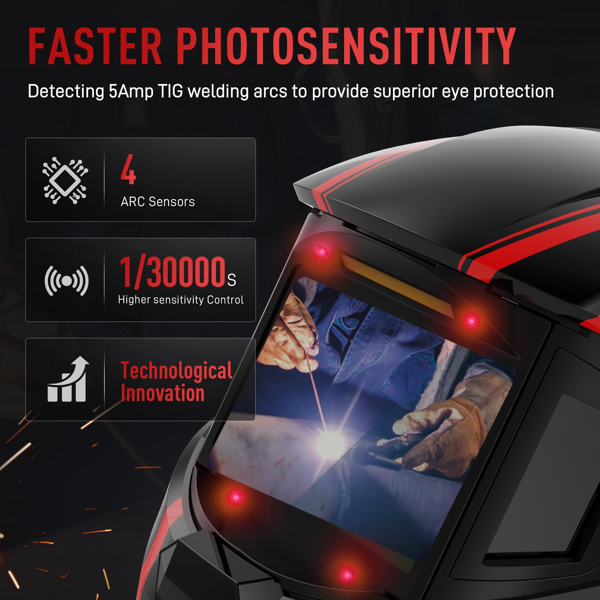 ANDELI 1/30000s auto-darkening responds instantly to welding sparks