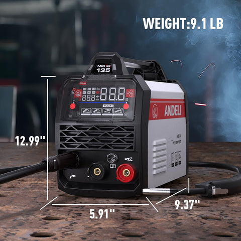 ANDELI 135A MIG welder helmet and gloves included for immediate protection.