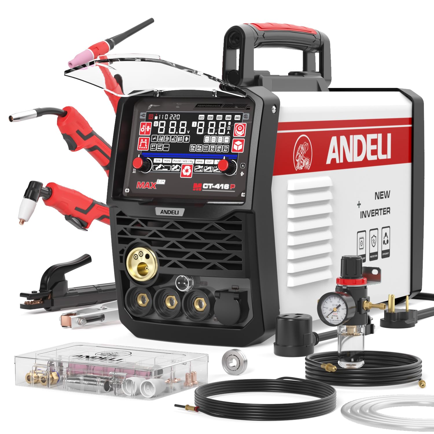 Andeli 6-in-1 plasma cutter front panel for easy mode selection and setup.