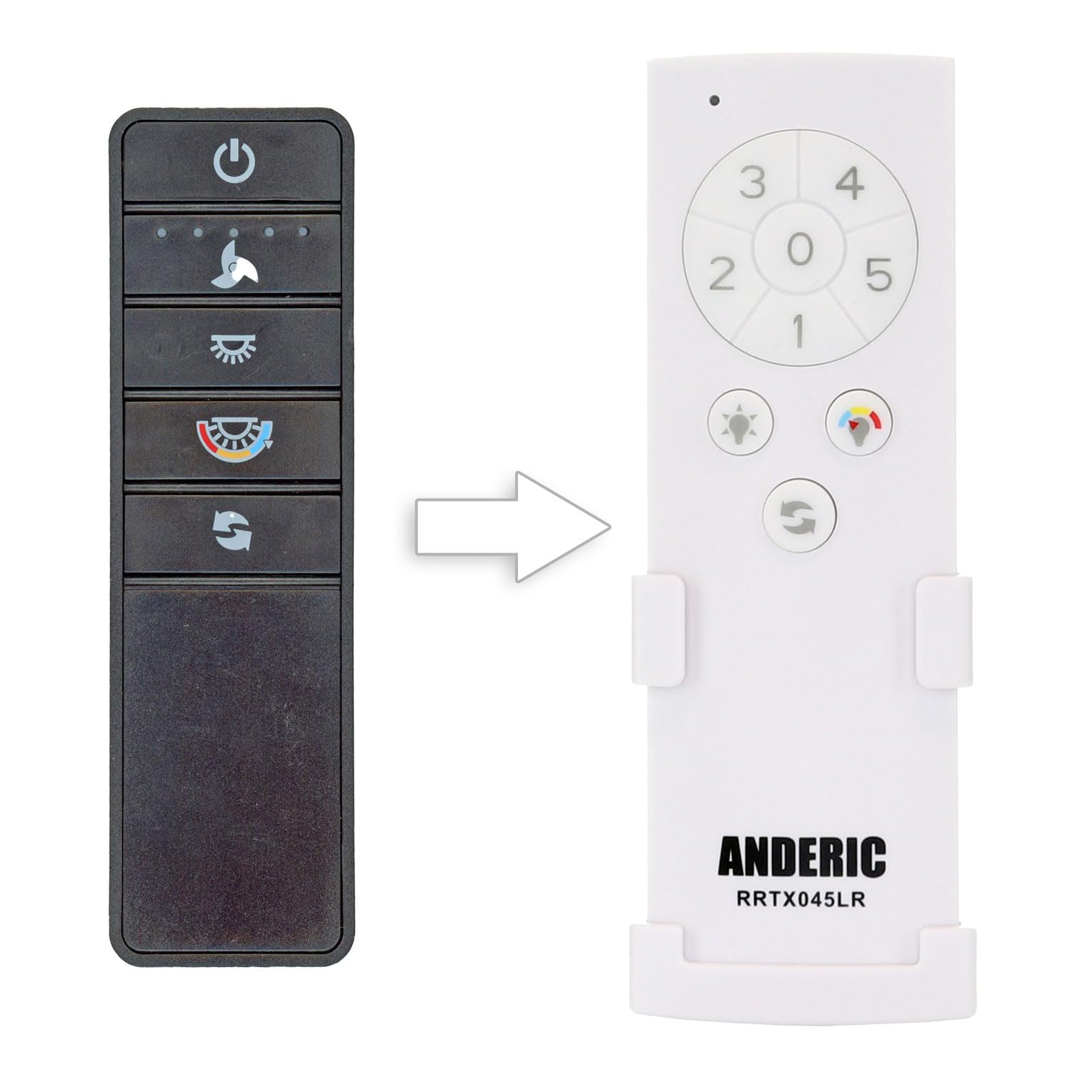 Anderic RRTX045-LR remote front view for easy ceiling fan control